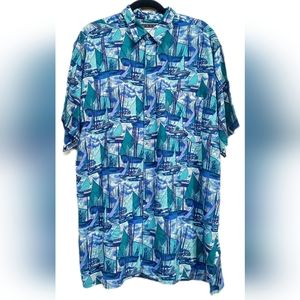 Vintage 90's Baxter International Men's Sailboat Pattern S/S Button Up, Size L